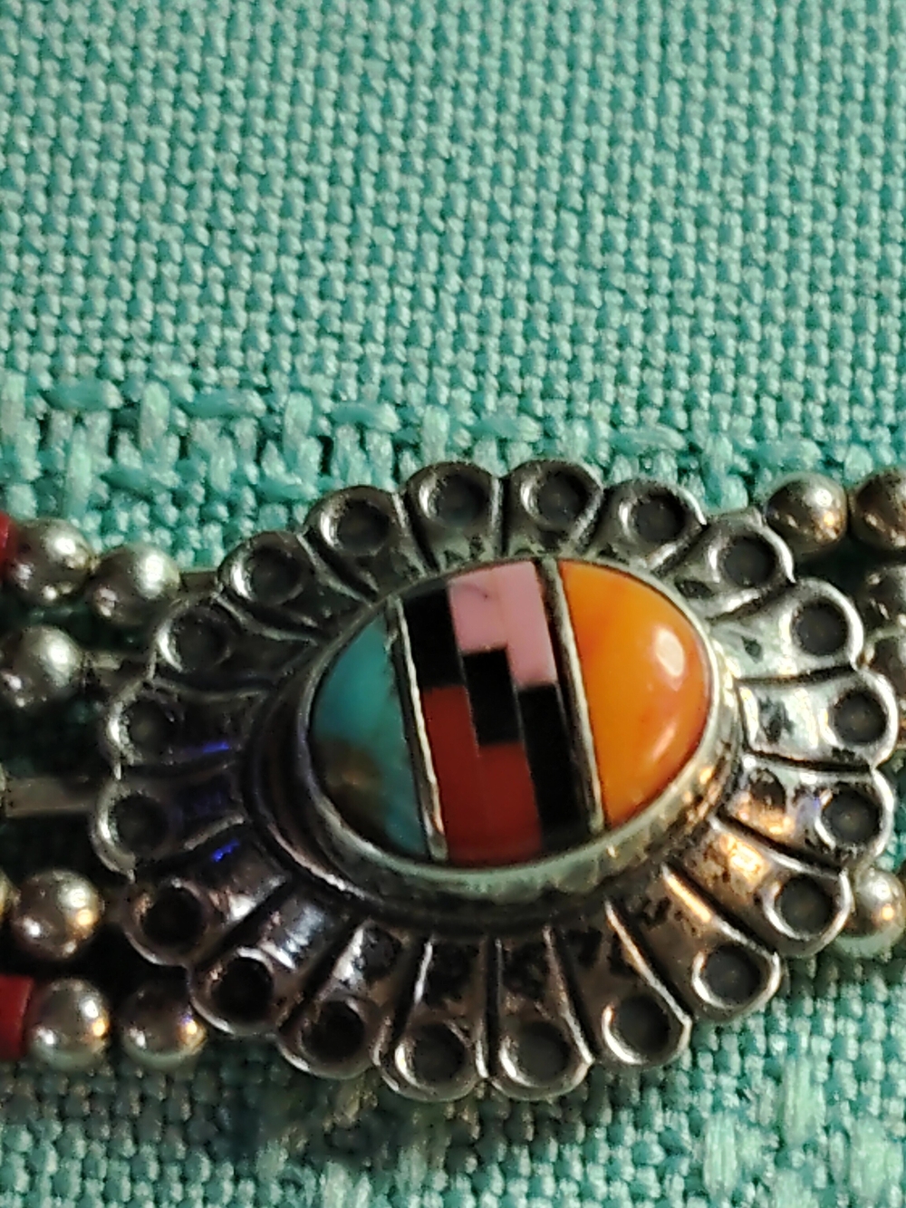 SOUTHWESTERN MULTI-PURPOSE BEADED, STERLING STRAND BRACELET. WITH CONCH ACCENT.